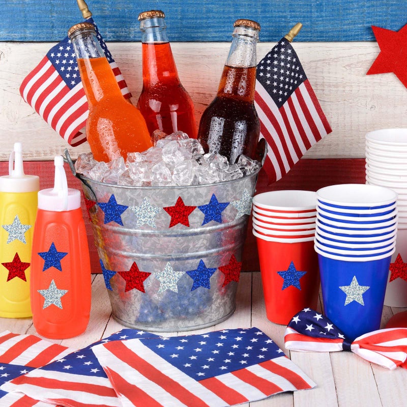 Whaline Patriotic Star Stickers Roll Glitter Star Waterproof Decals 4th of July Sparkly Self-Adhesive Stickers for Memorial Day Independence Day Party Supplies Envelope Scrapbook Decor, 500Pcs - Image 4